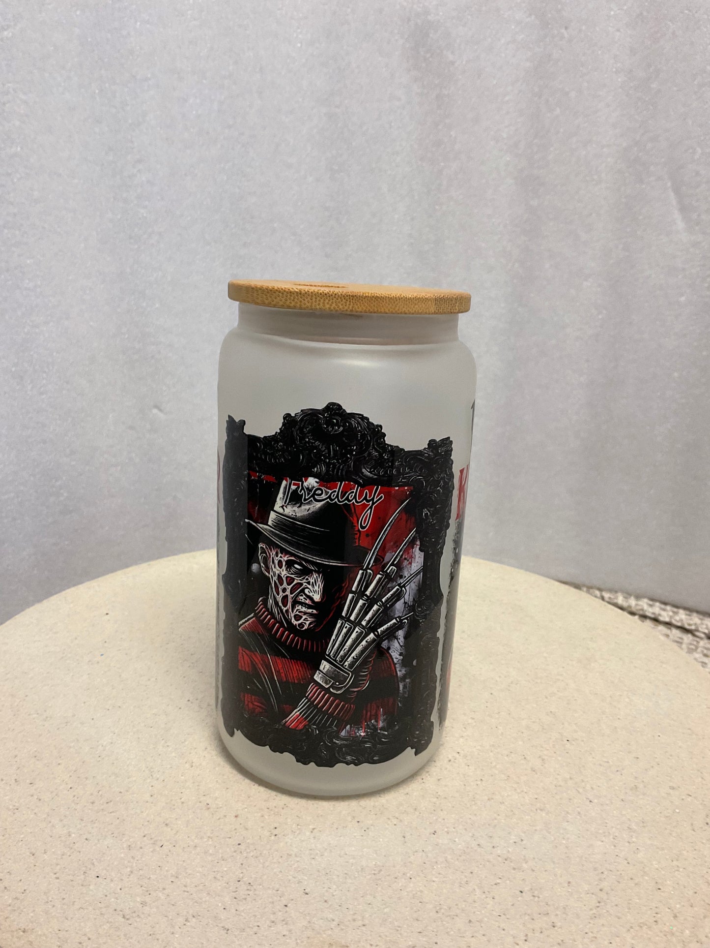 Halloween freddy frosted glass cup