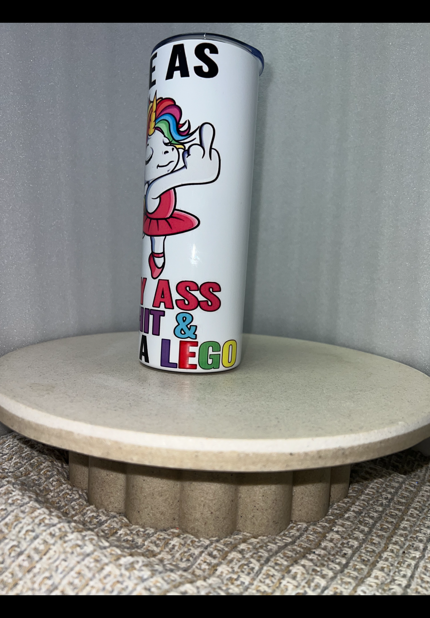 Kiss my eat step on Lego unicorn tumbler
