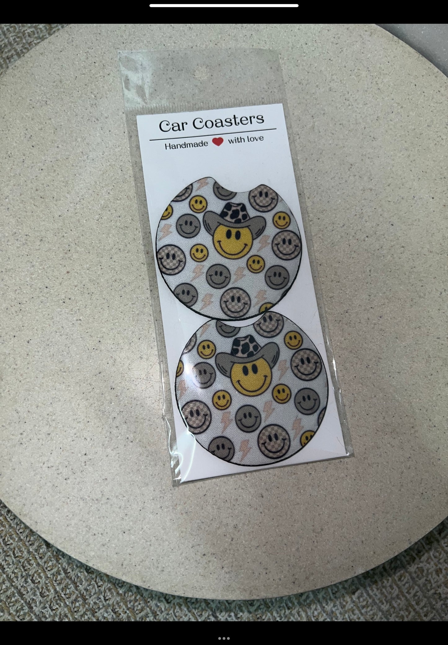 Smiley faces car coasters