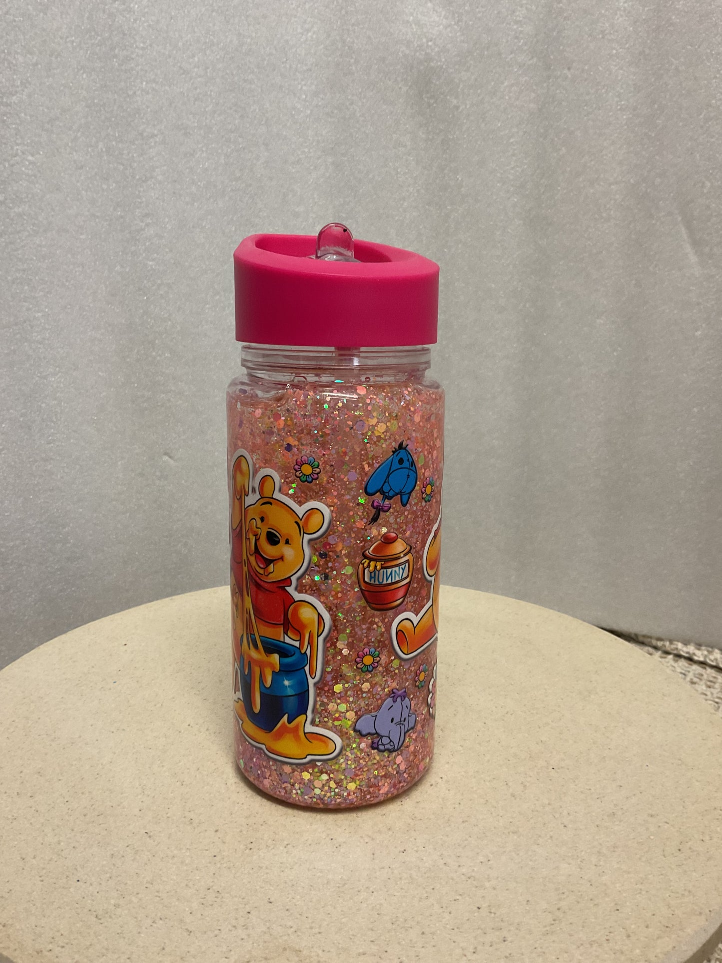 Pooh bear pink snowglobe drink bottle