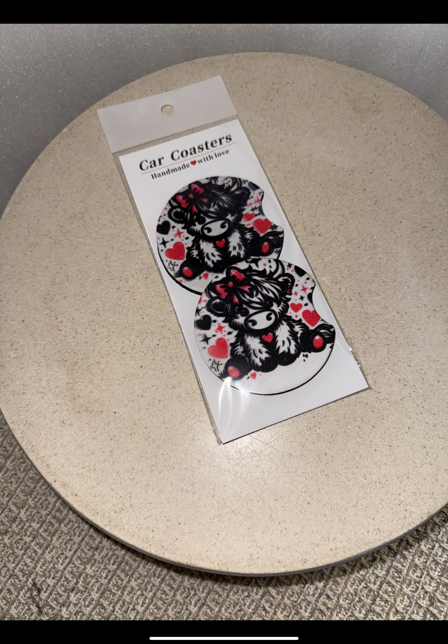 Highland cow pink hearts