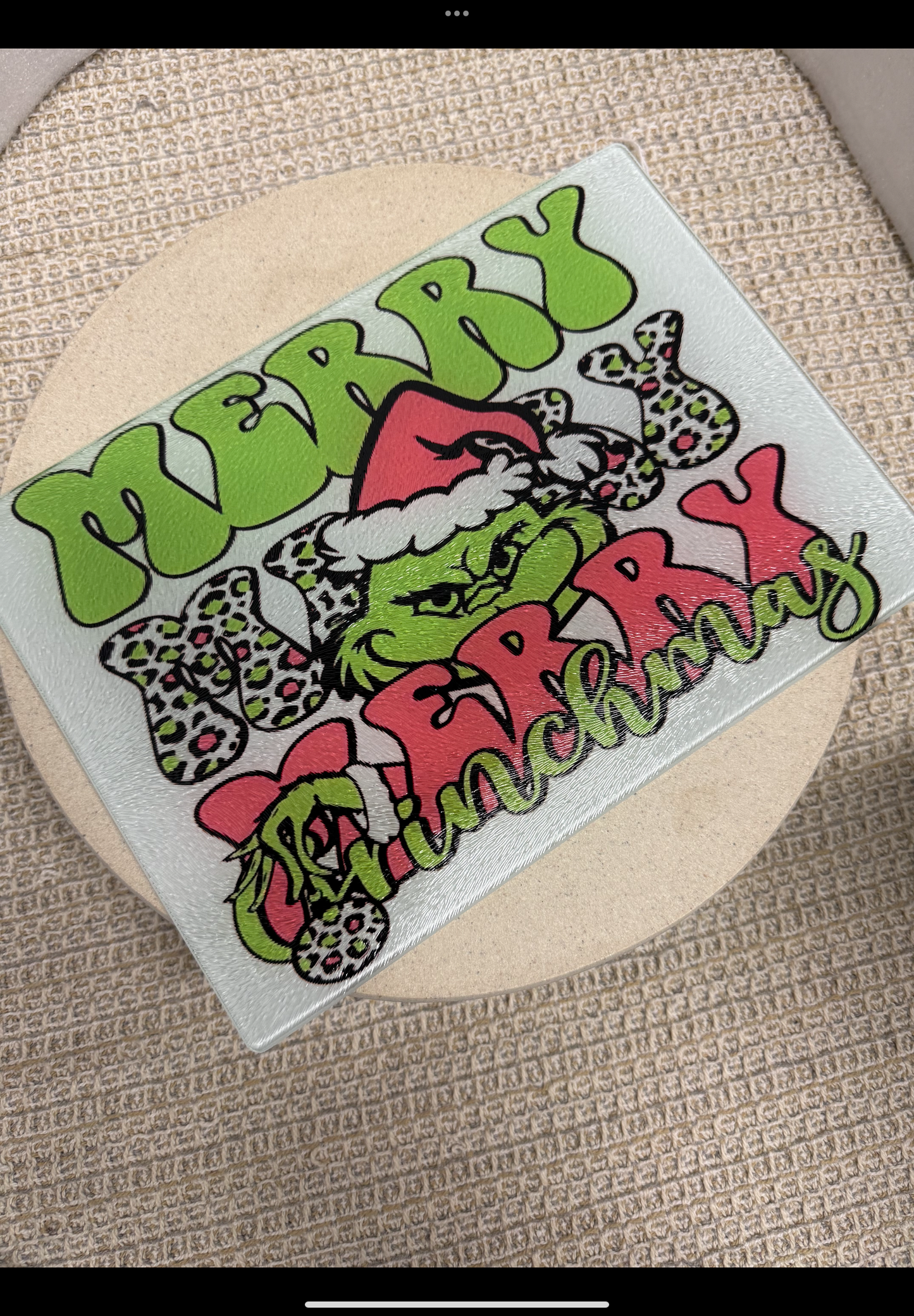 PRE ORDER Merry merry grinchmas glass chopping board