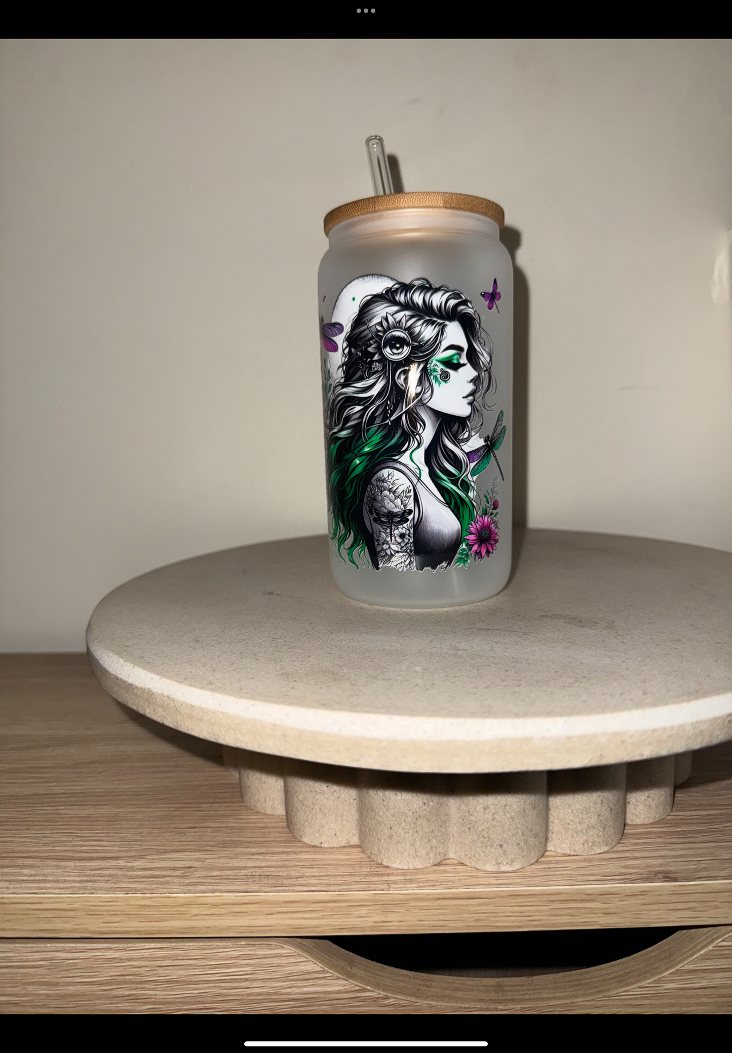 Tattoo girl frosted glass