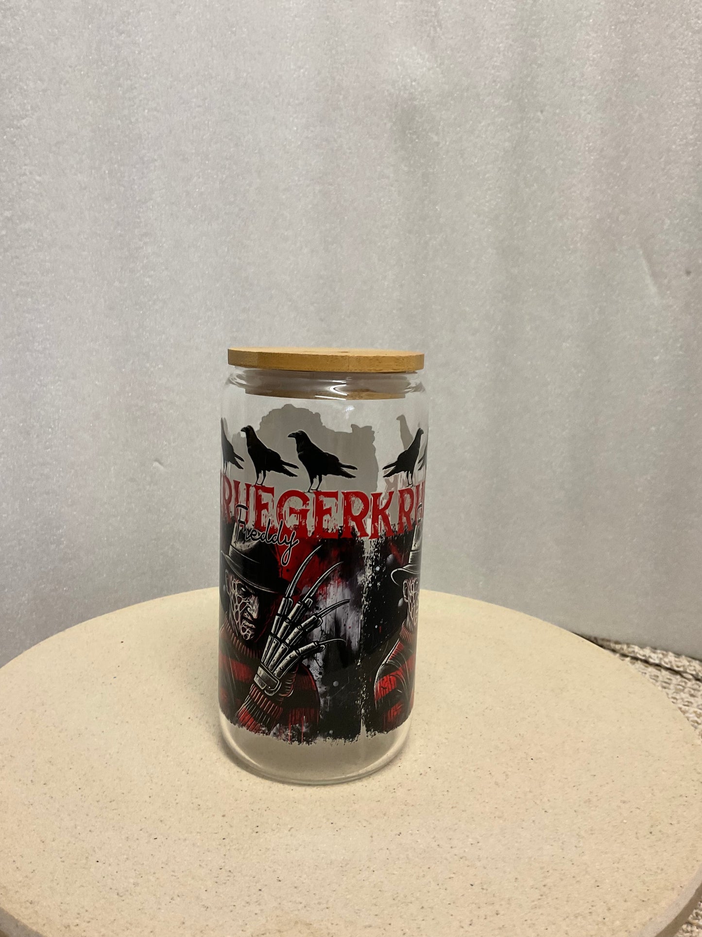 Halloween Freddy clear glass cup