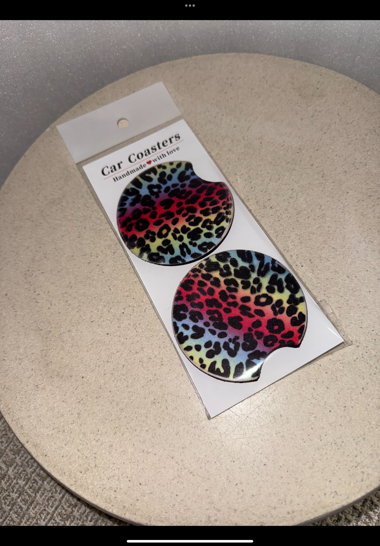 Rainbow leopard car coasters
