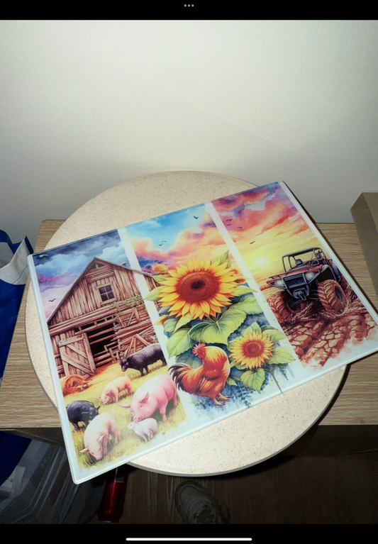 Farm life glass chopping board
