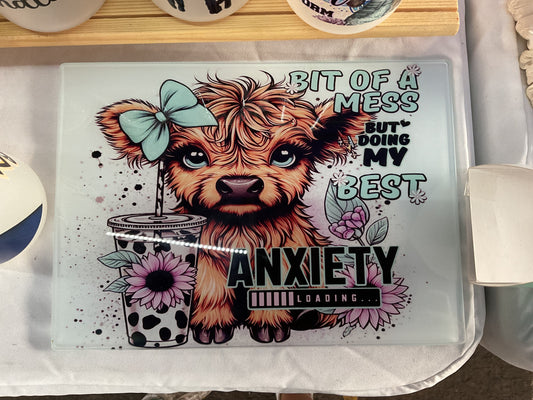 Anxiety loading glass chopping board