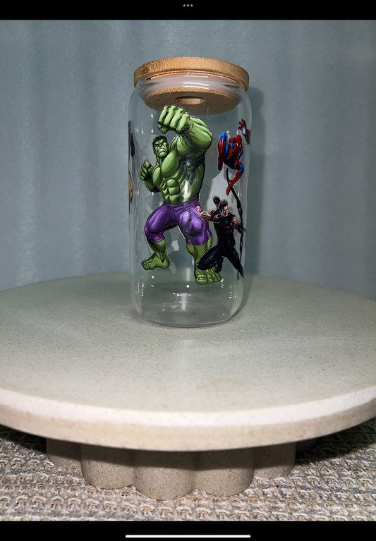 Super hero clear glass cup