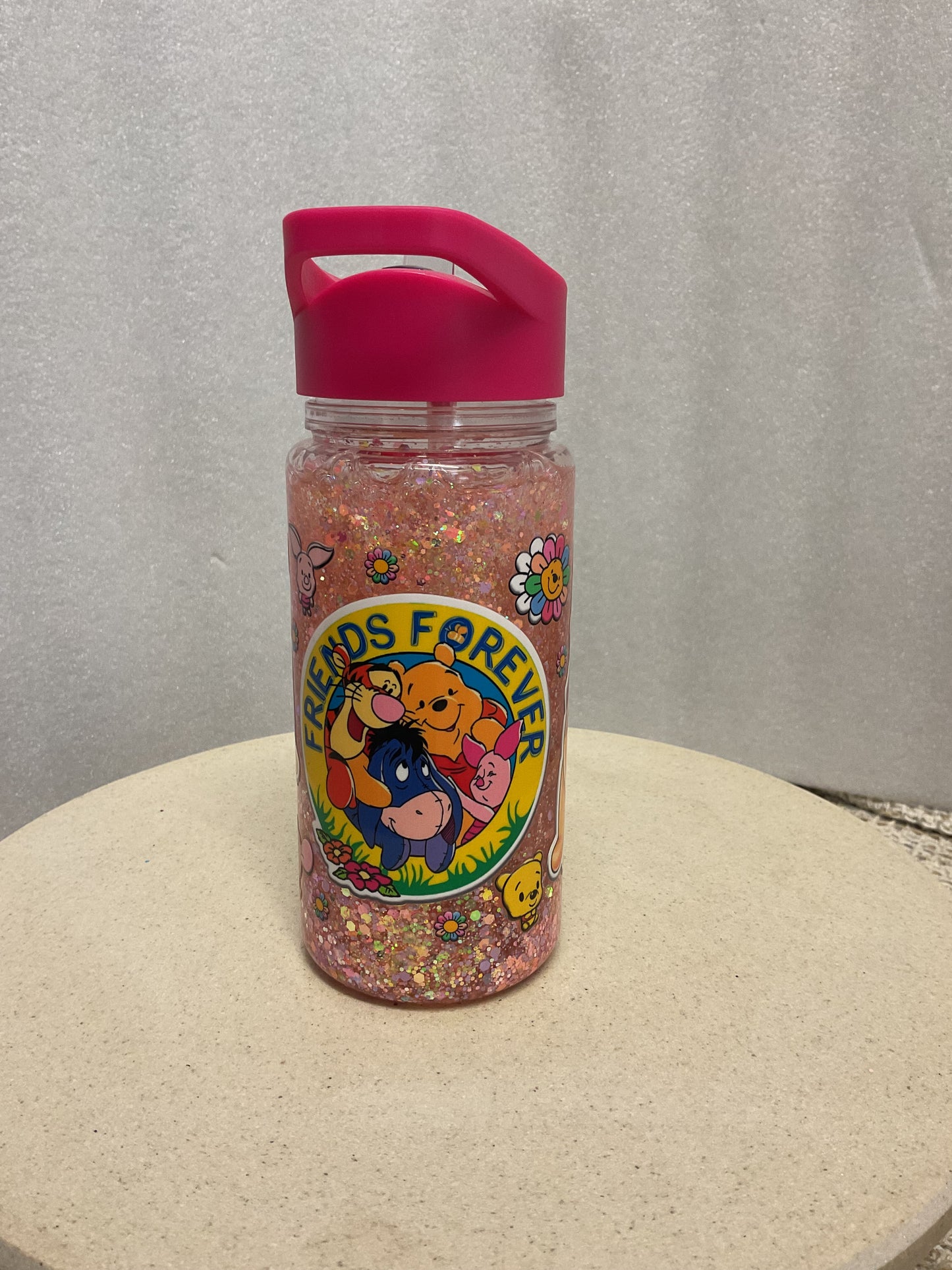 Pooh bear pink snowglobe drink bottle
