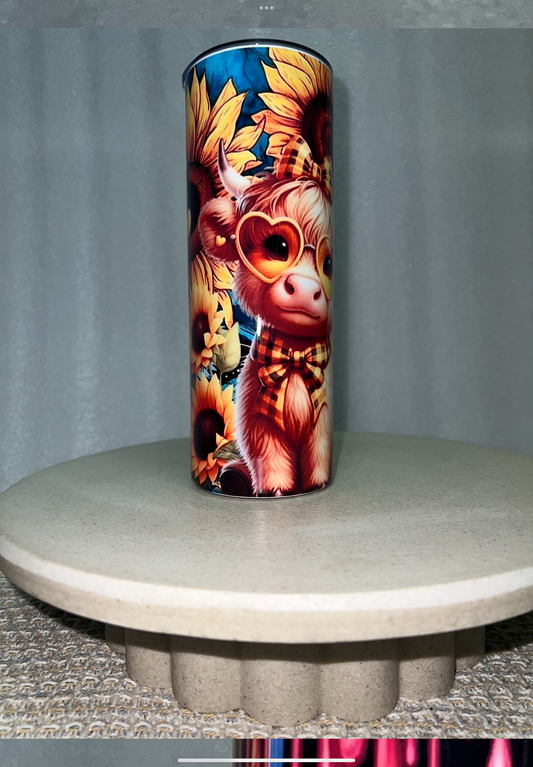 Sunflower highland cow tumbler