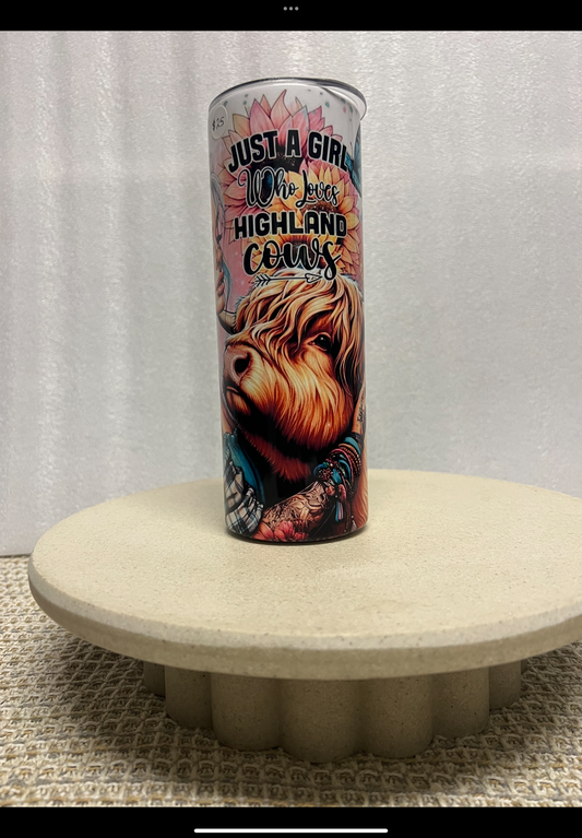 Tattoo girl loves highland cows tumbler