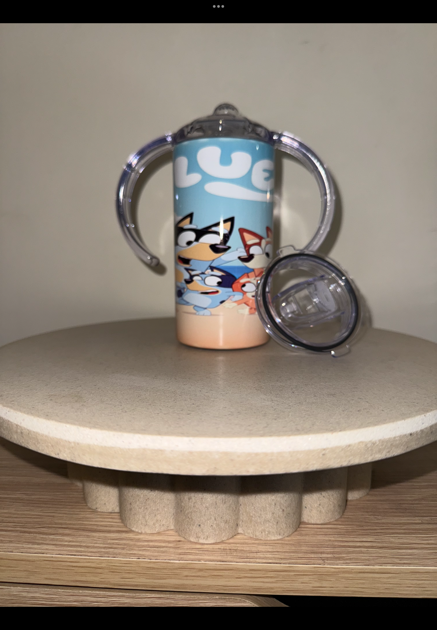 Bluey at beach sippy turns into tumbler