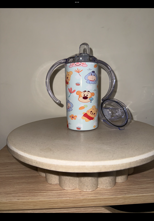 Winnie poo blue background sippy turns into tumbler