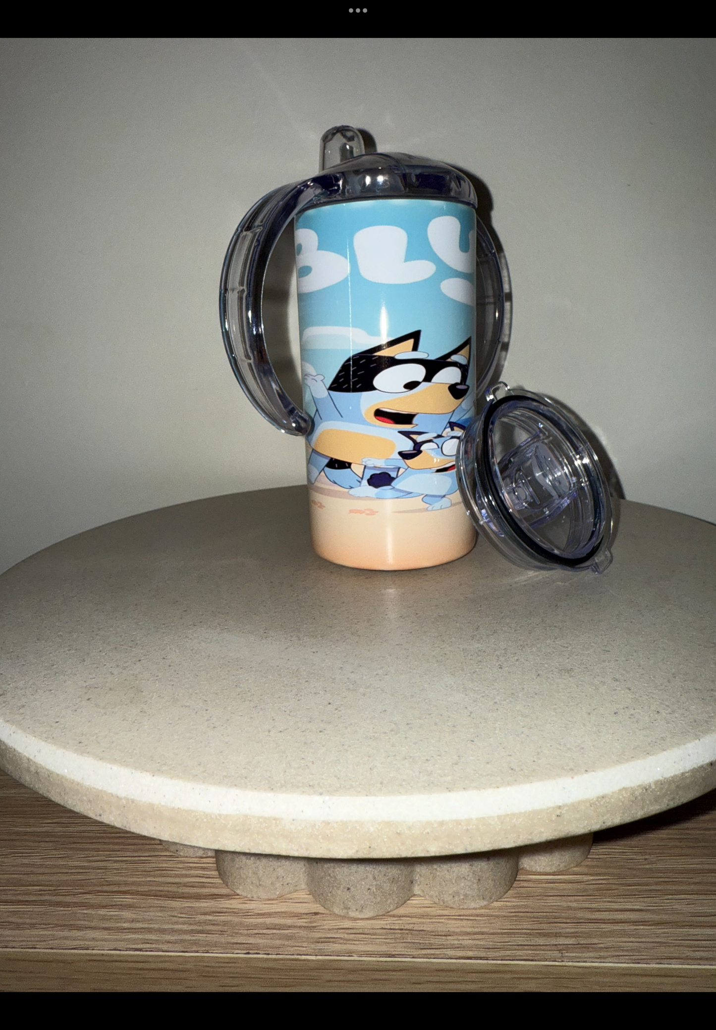 Bluey at beach sippy turns into tumbler