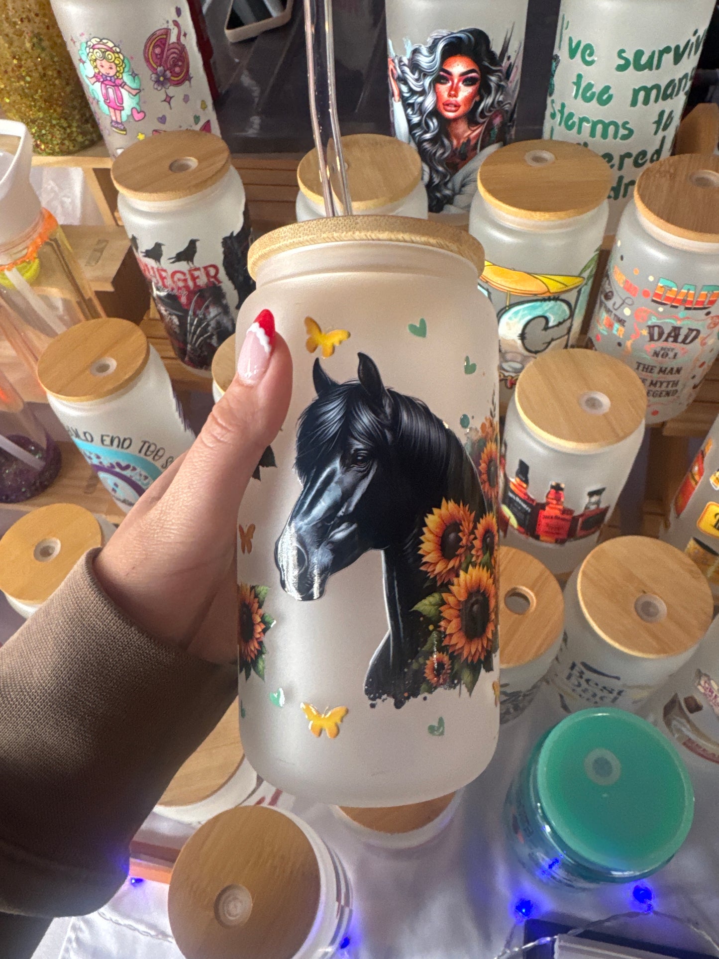 Horse sunflower frosted glass