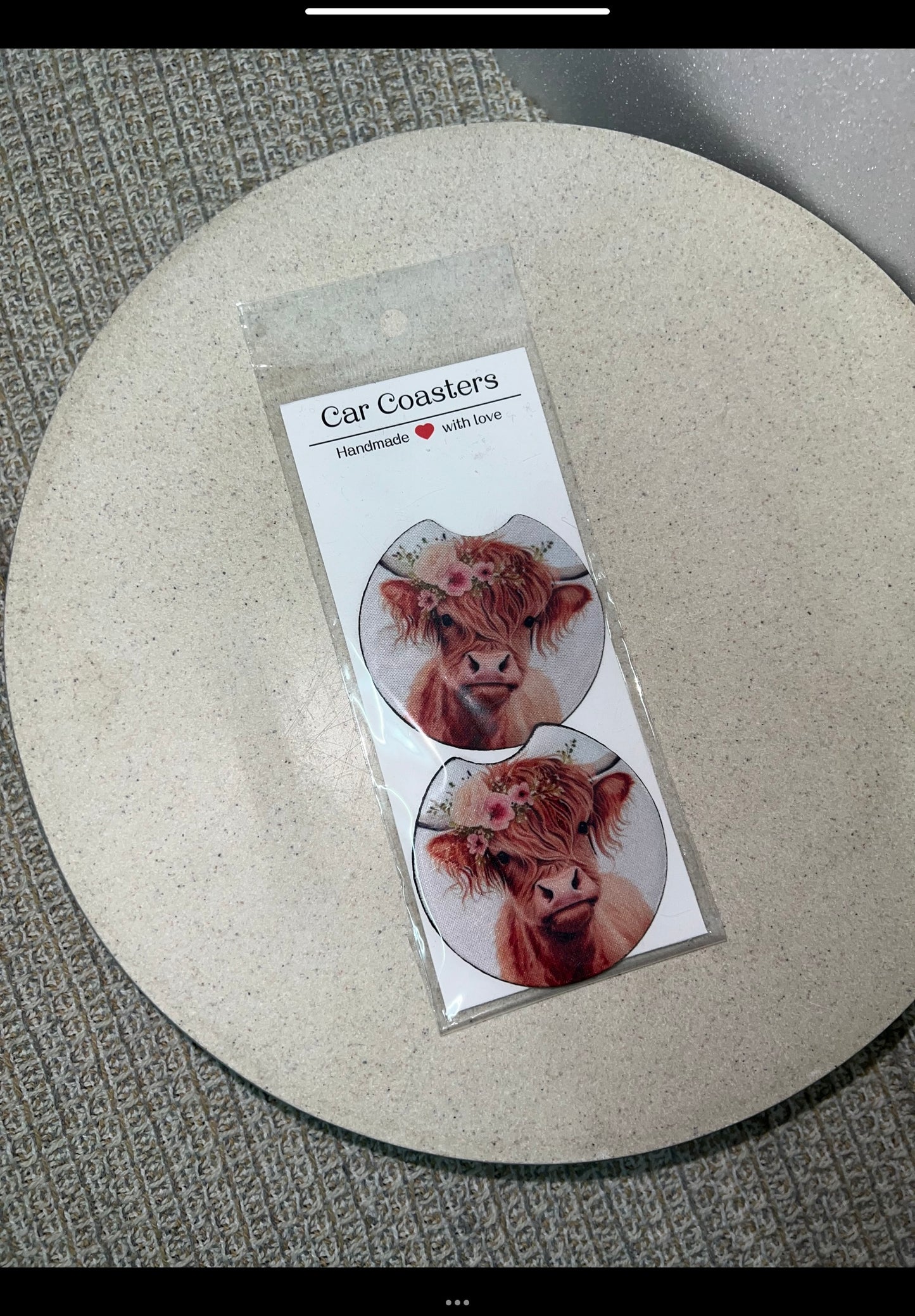 Highland cow flower headpiece car coasters